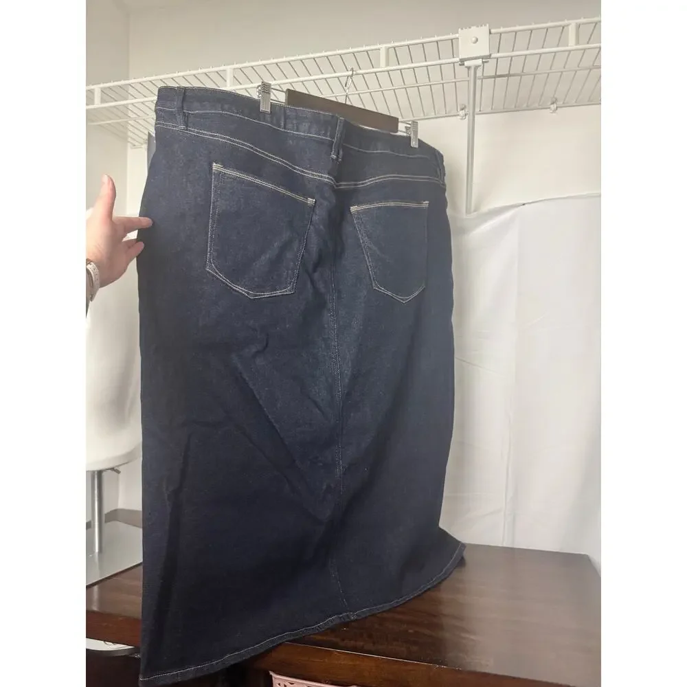 Good American Stretch Denim Indigo Midi Skirt Size 24 (Plus), NWT - Picture 6 of 12